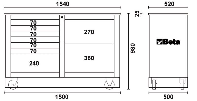 Special Mobile Roller Cabinet Racing MD Type with 7-Drawer and 2-Drawer Modules - Beta Tools C39MD-R - Image 6