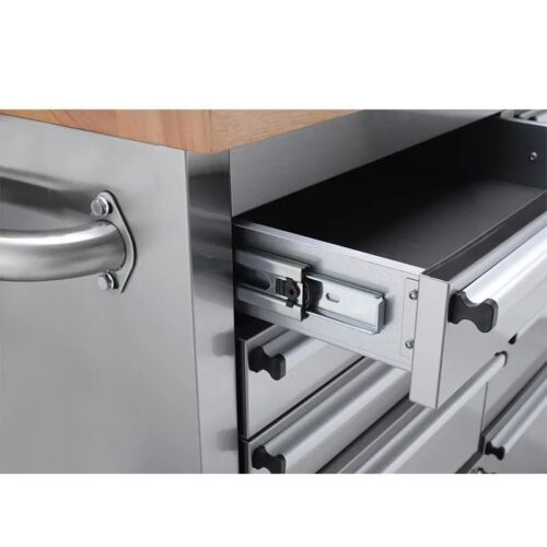 55″ Stainless Steel Tool Chest Box 10 Drawers Solid Wooden Top
