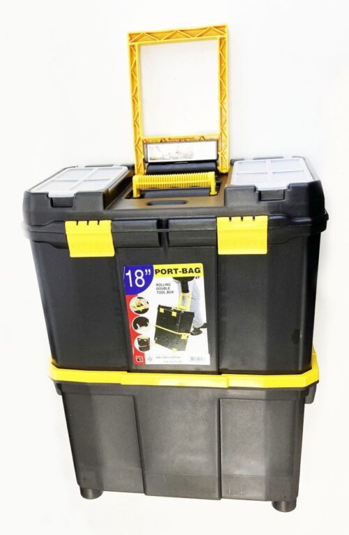 ORGANISER MOBILE DOUBLE BOX 18″ WITH WHEELS AND CARRY TRAY – TOOLZONE KDPTB088