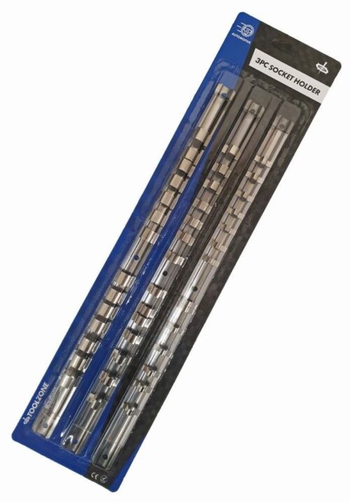 SOCKET RAIL SET 3 PIECES 1/2″ 3/8″ 1/4″ 14 CLIPS EACH 40cm – TOOLZONE KDPSS122