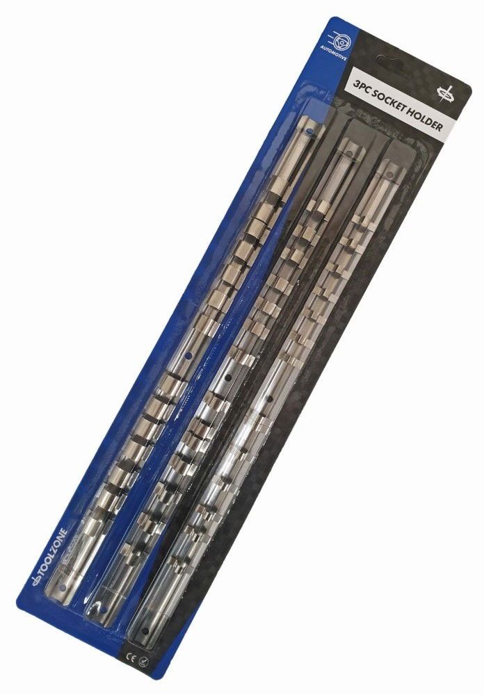 SOCKET RAIL SET 3 PIECES 1/2" 3/8" 1/4" 14 CLIPS EACH 40cm - TOOLZONE KDPSS122