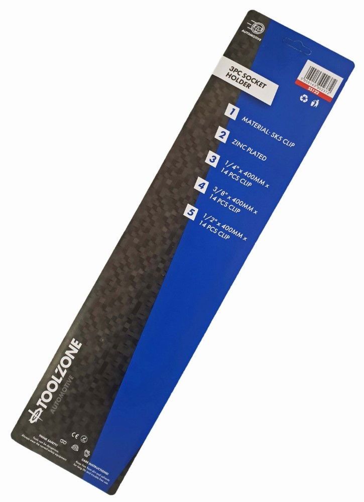 SOCKET RAIL SET 3 PIECES 1/2" 3/8" 1/4" 14 CLIPS EACH 40cm - TOOLZONE KDPSS122 - Image 4