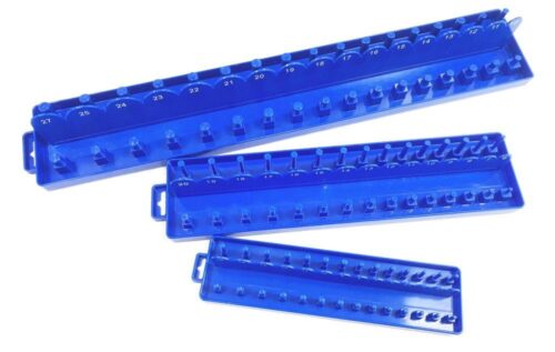 SOCKET HOLDER SET 3pc ABS PLASTIC 1/4″ 3/8″ 1/2″ DRIVE METRIC MARKED – TOOLZONE KDPSS013