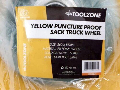 SACK TRUCK WHEEL PUNCTURE PROOF YELLOW 260x82mm 16mm BORE – TOOLZONE KDPRM027
