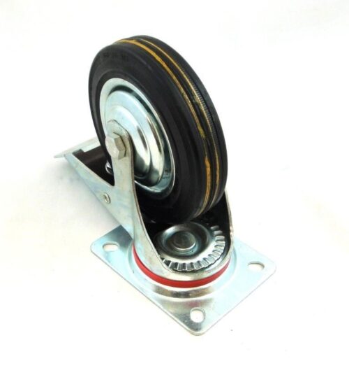 CASTOR SWIVEL WITH BRAKE 6″ 150mm RUBBER WHEEL STEEL PLATE 120kg – TOOLZONE KDPRM021