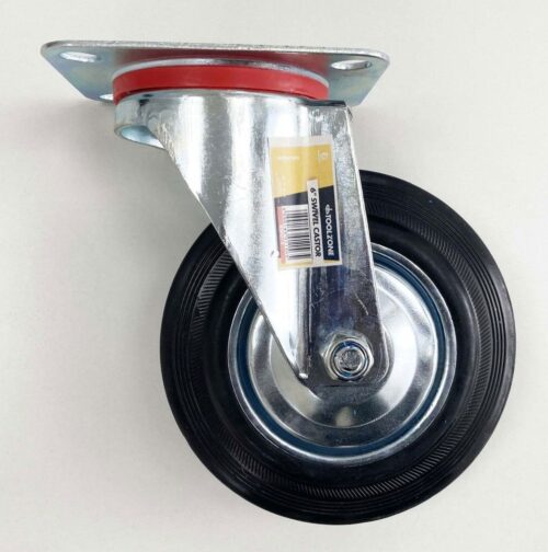 CASTOR SWIVEL 6″ 150mm RUBBER WHEEL STEEL PLATE 130kg – TOOLZONE KDPRM015
