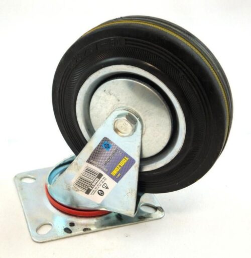CASTOR SWIVEL 5″ 125mm RUBBER WHEEL STEEL PLATE 70kg – TOOLZONE KDPRM012
