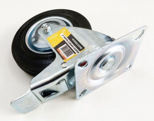 CASTOR SWIVEL WITH BRAKE 5″ 125mm RUBBER WHEEL STEEL PLATE 70kg – TOOLZONE KDPRM013