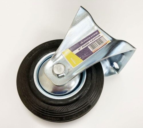 CASTOR FIXED 5″ 125mm RUBBER WHEEL STEEL PLATE 80kg – TOOLZONE KDPRM011