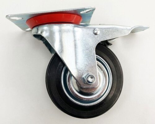 CASTOR SWIVEL WITH BRAKE 4″ 100mm RUBBER WHEEL STEEL PLATE 80kg – TOOLZONE KDPRM010