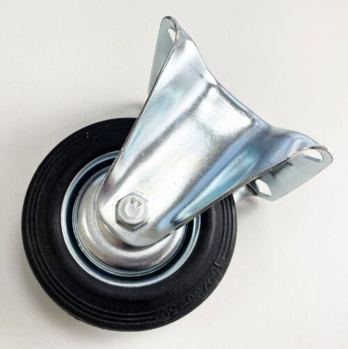 CASTOR FIXED 4″ 100mm RUBBER WHEEL STEEL PLATE 50kg – TOOLZONE KDPRM008