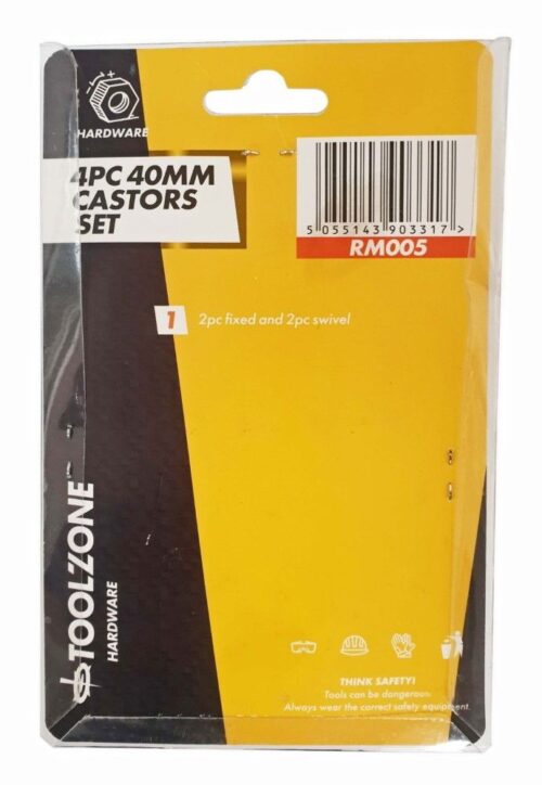 CASTOR WHEELS SET 4PC 40mm 2 SWIVEL 2 FIXED POLYPROPYLENE – TOOLZONE KDPRM005