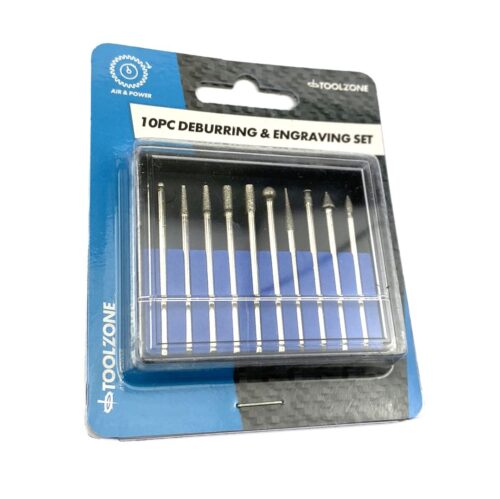 DEBURRING AND ENGRAVING SET 10pc 50GRIT DIAMOND 2.35mm SHANK – TOOLZONE KDPHB264