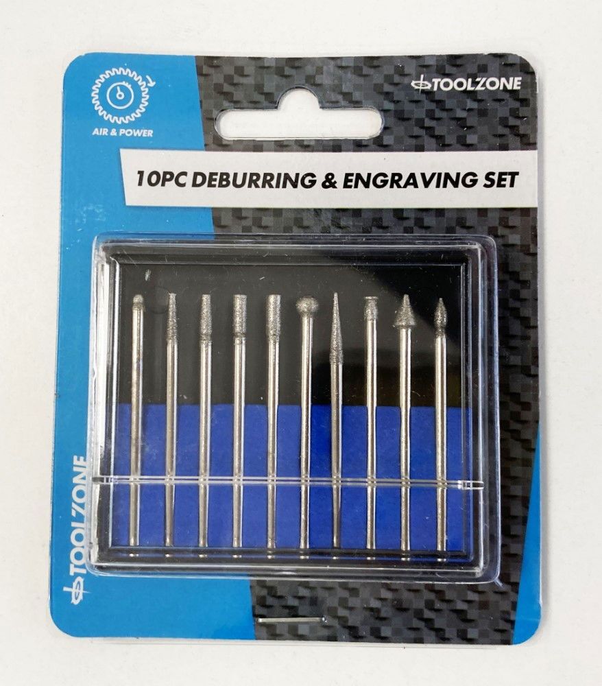 DEBURRING AND ENGRAVING SET 10pc 50GRIT DIAMOND 2.35mm SHANK - TOOLZONE KDPHB264 - Image 3