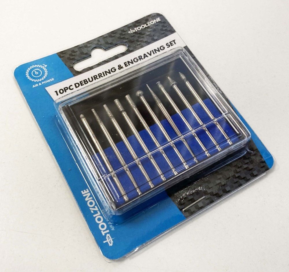 DEBURRING AND ENGRAVING SET 10pc 50GRIT DIAMOND 2.35mm SHANK - TOOLZONE KDPHB264 - Image 6