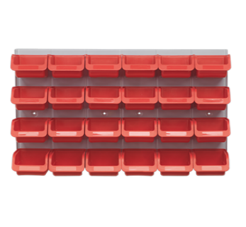 WORKSHOP STORAGE BINS 24 PACK WITH STEEL LOUVER PANEL RACK 630mm X 380mm TPS130
