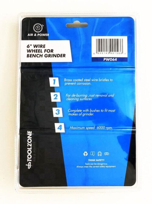 WIRE WHEEL 6″ FOR BENCH GRINDER WITH PLASTIC BUSHES – TOOLZONE KDPPW064