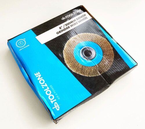 WIRE WHEEL 8″ FOR BENCH GRINDER 32mm HOLE WITH BORE ADAPTORS – TOOLZONE KDPPW009
