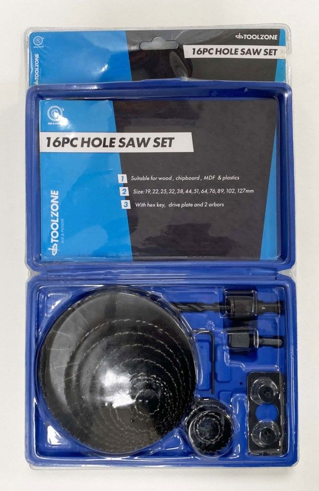 HOLE SAW SET 16pc CARBON STEEL SIZES 19-127mm - TOOLZONE KDPHS034 - Image 4