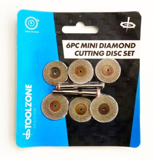 MINI DIAMOND CUTTING DISCS 6pc 20mm 22mm 3.2mm SHANK 0.65mm THICKNESS – TOOLZONE KDPHB263