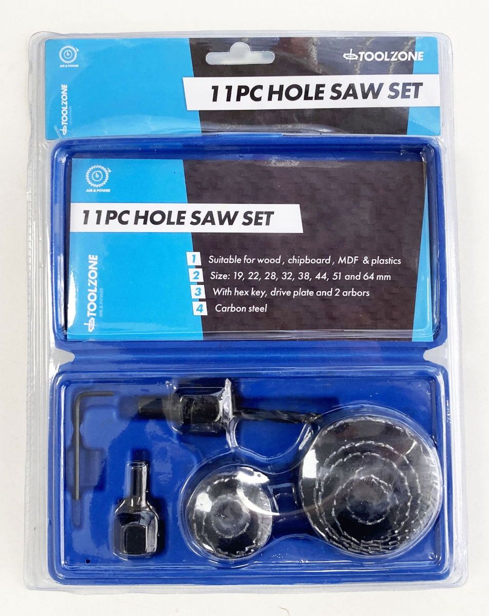 HOLE SAW SET 11pc CARBON STEEL SIZES 19-64mm - TOOLZONE KDPHS032 - Image 6