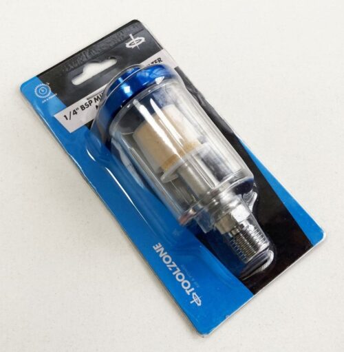 IN LINE MOISTURE TRAP 1/4″ bsp INCLUDES CONDENSATION VALVE CLEAR FILTER BOWL – TOOLZONE KDPAT097