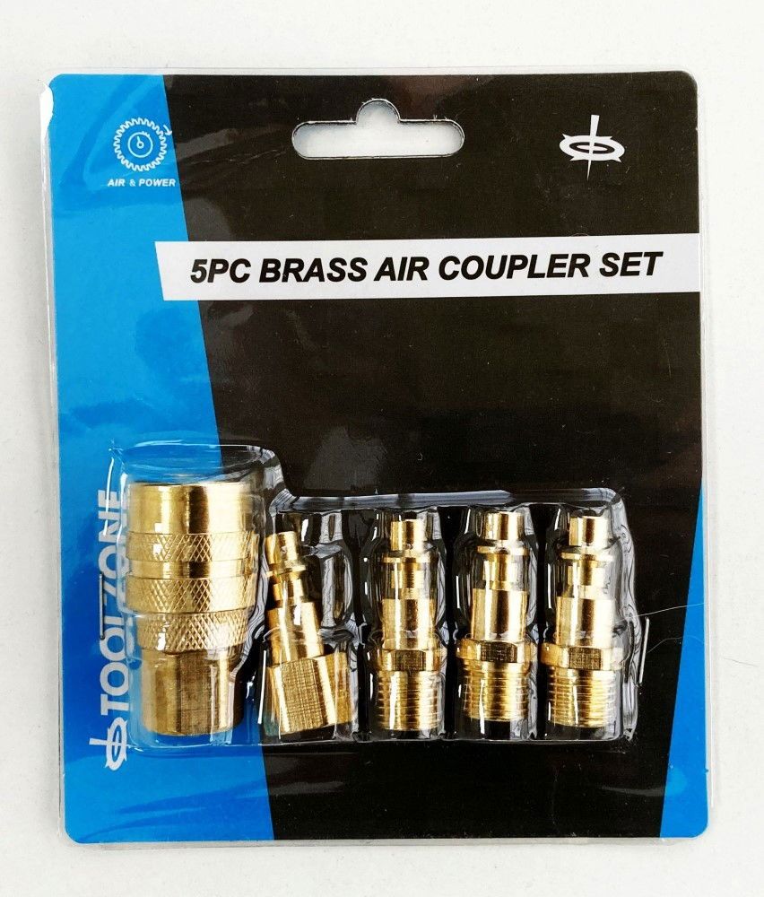 BRASS QUICK AIR COUPLER SET 5pc 1/4" npt INCLUDES FEMALE COUPLER CONNECTOR 3 MALE CONNECTORS - TOOLZONE KDPAT085 - Image 2