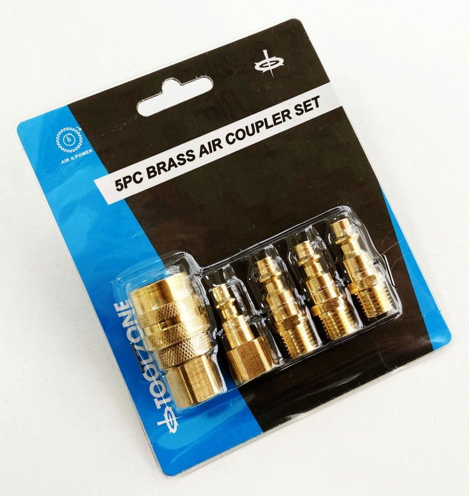 BRASS QUICK AIR COUPLER SET 5pc 1/4" npt INCLUDES FEMALE COUPLER CONNECTOR 3 MALE CONNECTORS - TOOLZONE KDPAT085 - Image 3