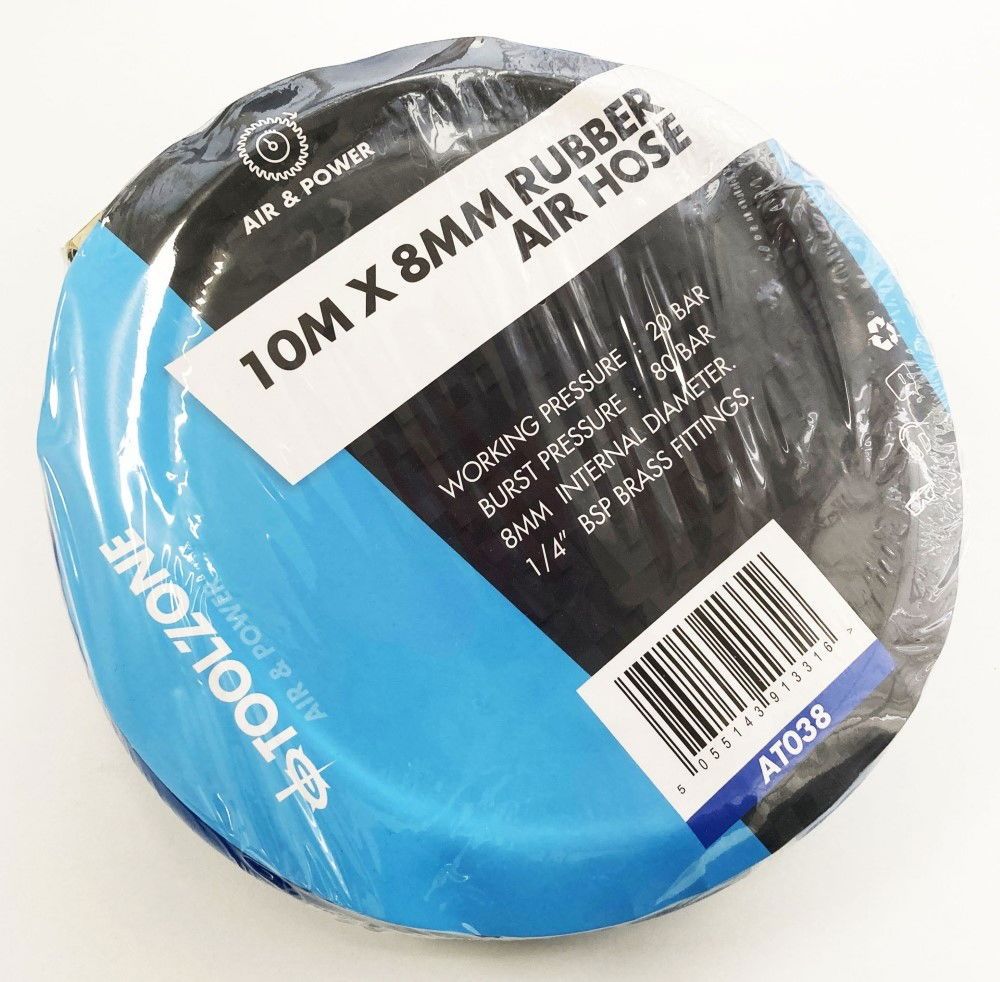 AIR HOSE 10m x 8mm HI VIS 1/4" BSP FITTINGS WORKING PRESSURE 20 bar - TOOLZONE KDPAT038 - Image 2