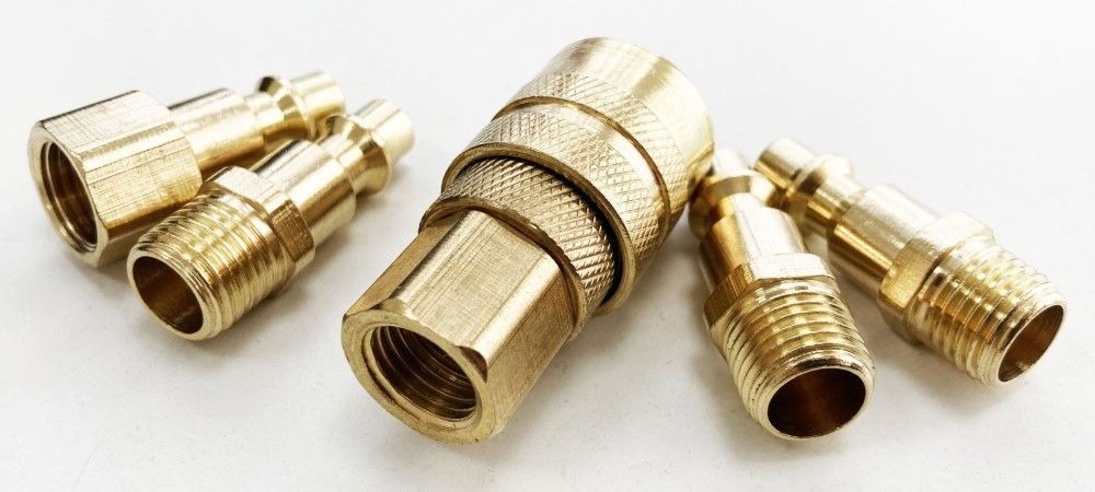 BRASS QUICK AIR COUPLER SET 5pc 1/4" npt INCLUDES FEMALE COUPLER CONNECTOR 3 MALE CONNECTORS - TOOLZONE KDPAT085 - Image 5