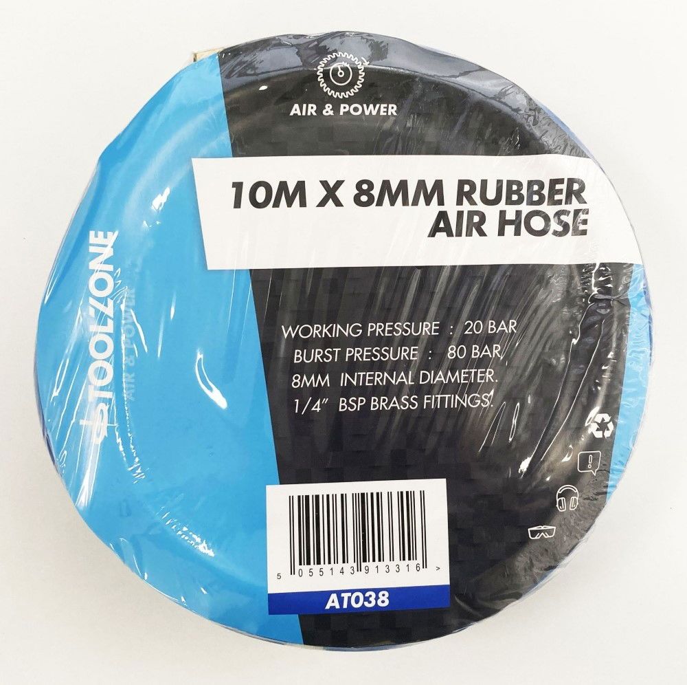 AIR HOSE 10m x 8mm HI VIS 1/4" BSP FITTINGS WORKING PRESSURE 20 bar - TOOLZONE KDPAT038 - Image 3