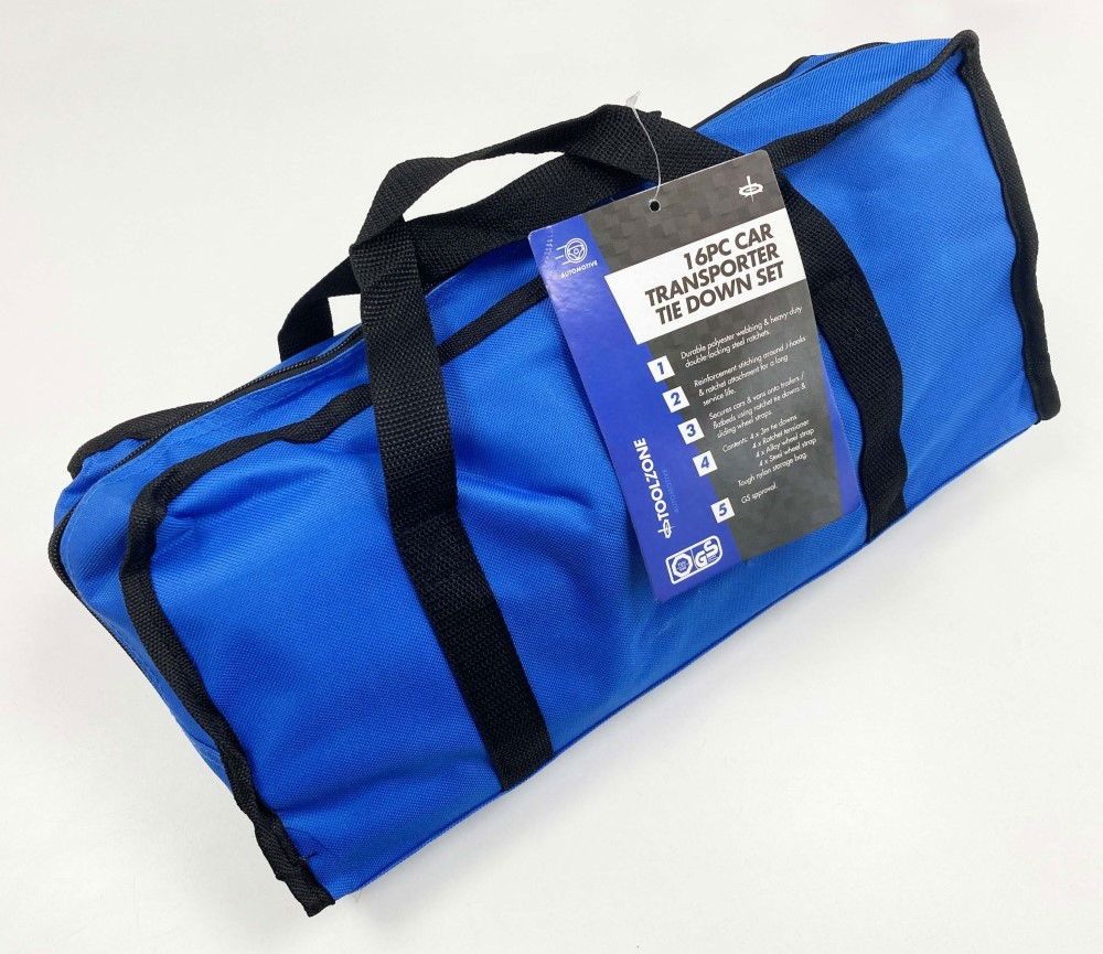 CAR TRANSPORTER SET 16PC INCLUDES RATCHET TIE DOWNS AND CHOKER STRAPS - TOOLZONE KDPTD068