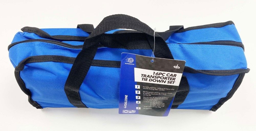 CAR TRANSPORTER SET 16PC INCLUDES RATCHET TIE DOWNS AND CHOKER STRAPS - TOOLZONE KDPTD068 - Image 3