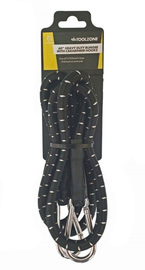 HEAVY DUTY BUNGEE 60″ 12mm WITH CARABINER CLIPS – TOOLZONE KDPTD045
