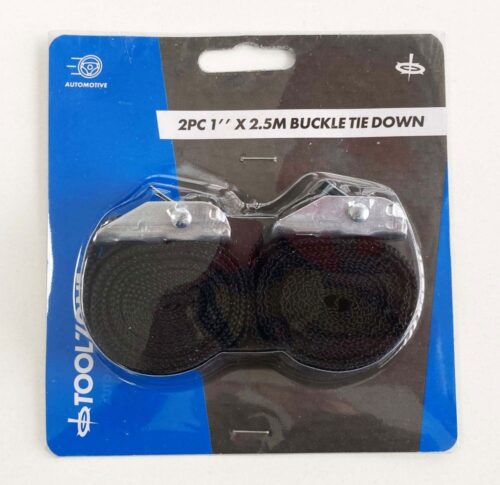 TIE DOWN BUCKLE TYPE 2PC 2.5m 180-200kg CAPACITY 250kg BREAKING STRAIN – TOOLZONE KDPTD028