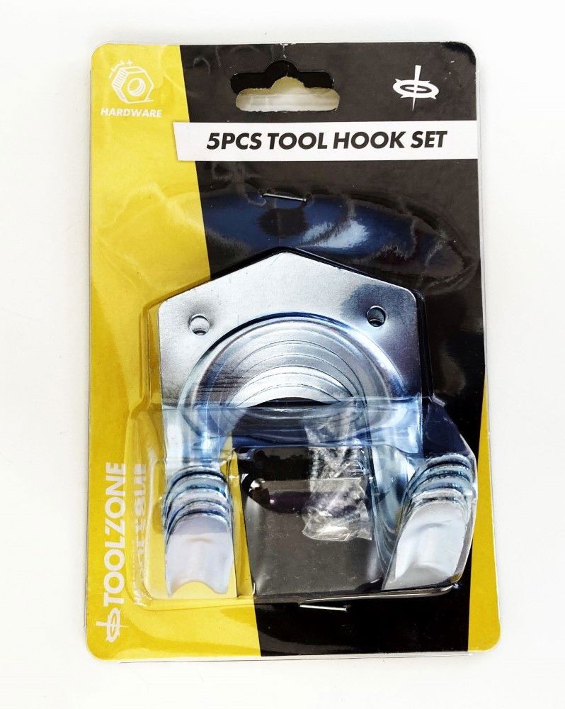 TOOL HOOK SET 5pc 75mm HEIGHT WITH FIXINGS - TOOLZONE KDPHW154 - Image 4