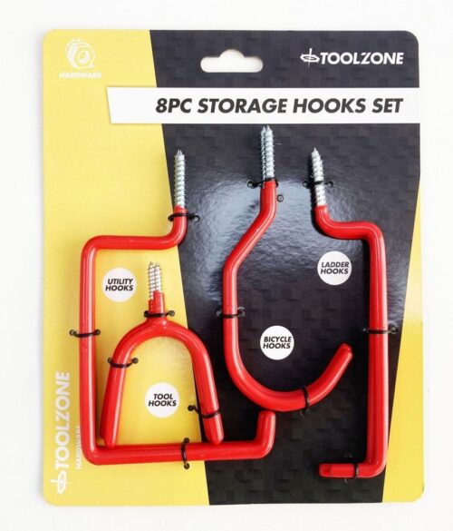 STORAGE HOOK SET 8pc RED PVC COATED ASSORTED SHAPES – TOOLZONE KDPHW061