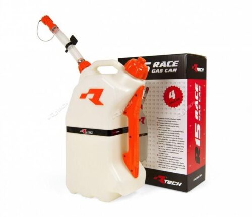 RTECH R15 FUEL CAN 15Ltr. WHITE/OR, RTECH R-GASCAAR0017 JUG, JERRY CAN