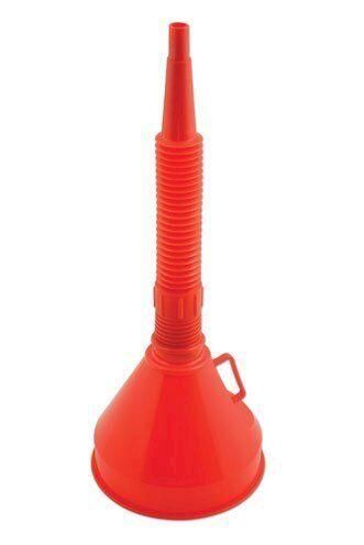 PLASTIC FLEXIBLE FUNNEL RED, 290MM LONG WITH FILTER MESH - Image 2