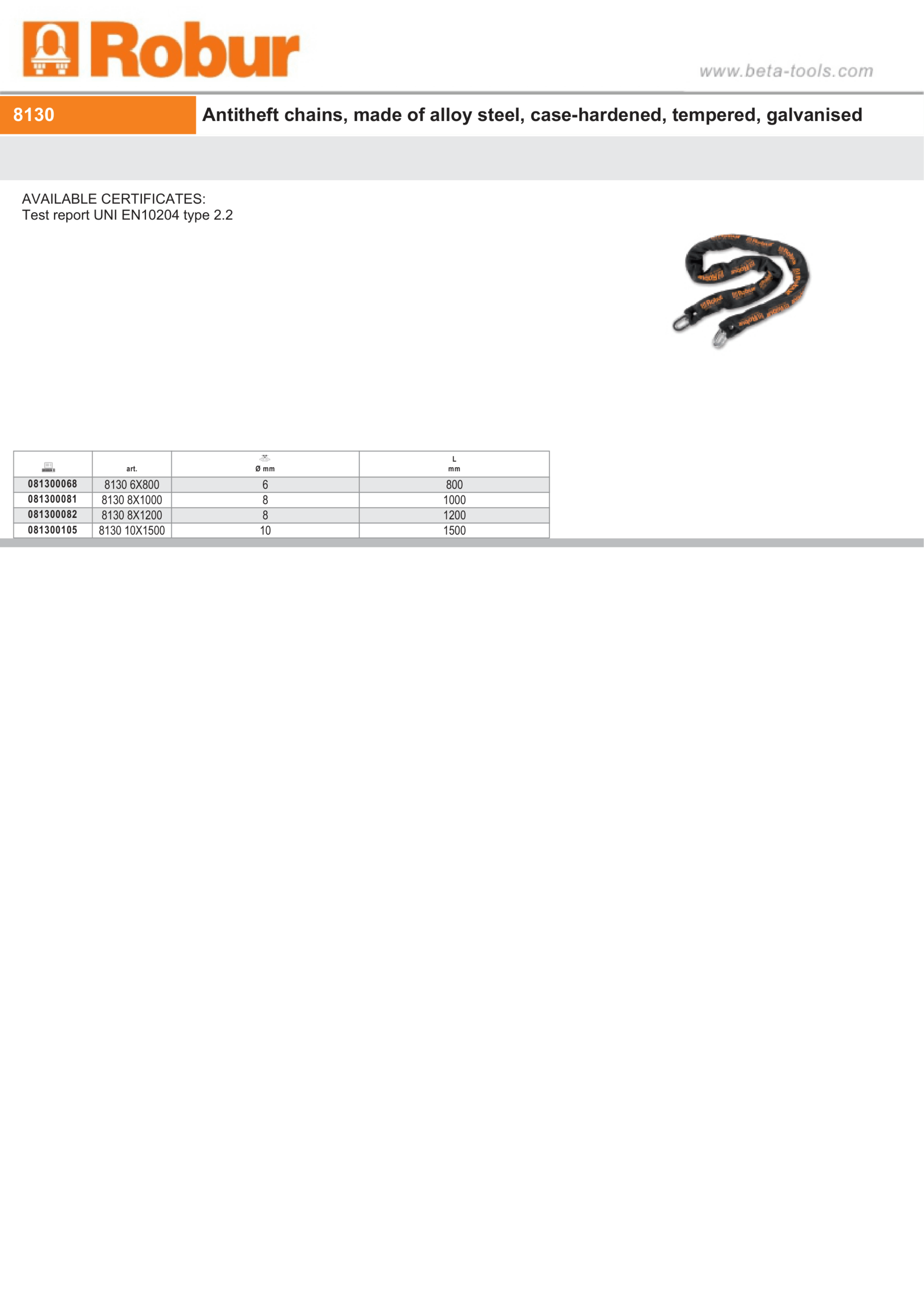 Antitheft Chains Alloy Steel Case-Hardened Tempered Galvanized 8mm - Robur 8130 8X1000 - Image 3