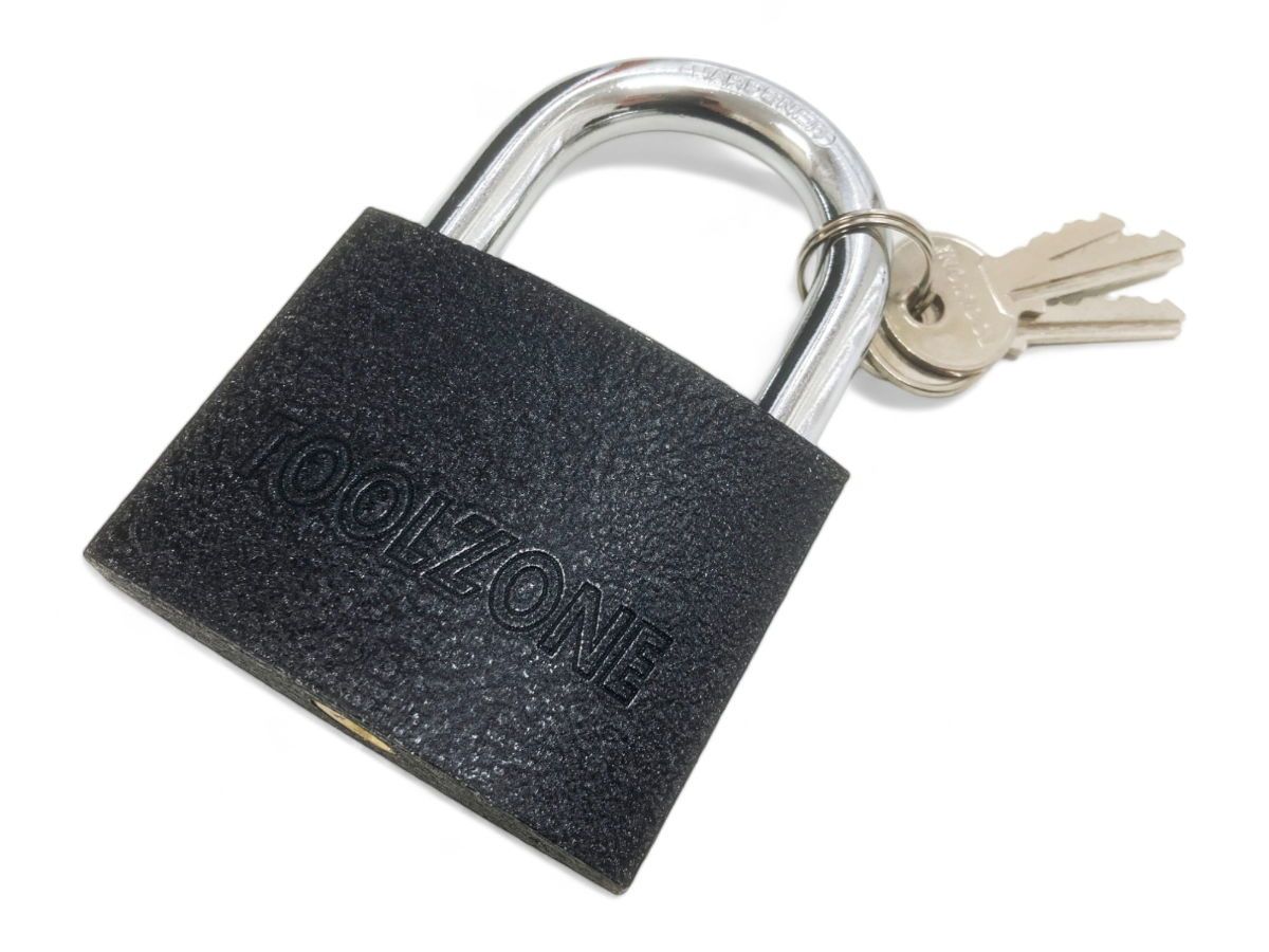 PADLOCK IRON 75mm HARDENED SHACKLE BRASS CORE WITH 3 KEYS - TOOLZONE KDPLK112 - Image 2