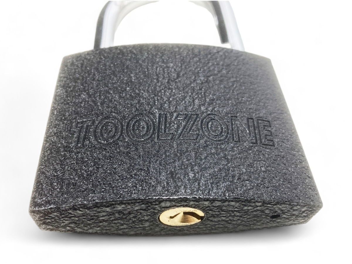 PADLOCK IRON 75mm HARDENED SHACKLE BRASS CORE WITH 3 KEYS - TOOLZONE KDPLK112