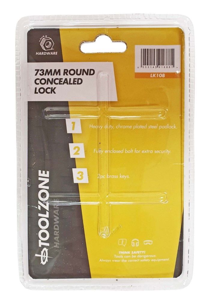 PADLOCK CONCEALED SHACKLE 73mm STEEL CHROME PLATED WITH 2 KEYS - TOOLZONE KDPLK108 - Image 3