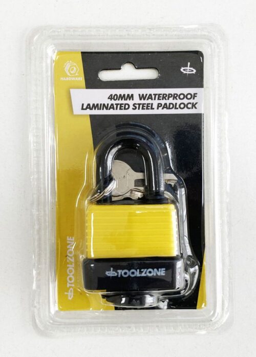 PADLOCK WATERPROOF LAMINATED 40mm 6mm SHACKLE WITH 2 KEYS – TOOLZONE KDPLK100