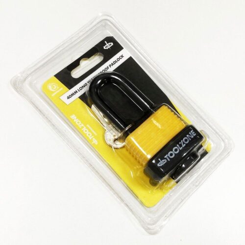 PADLOCK WATERPROOF 40mm LONG SHACKLE 6mm DIAMETER 57mm LENGTH WITH 2 KEYS – TOOLZONE KDPLK096