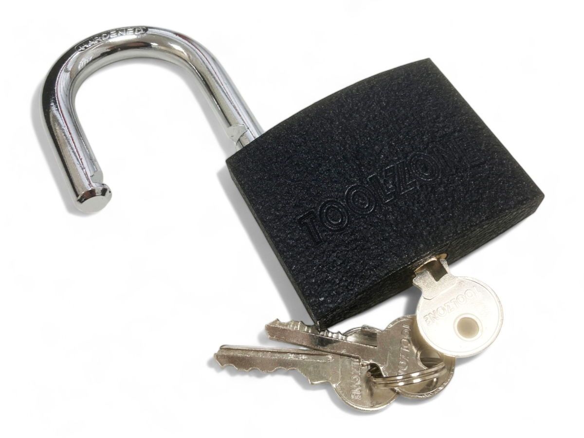 PADLOCK IRON 75mm HARDENED SHACKLE BRASS CORE WITH 3 KEYS - TOOLZONE KDPLK112 - Image 4