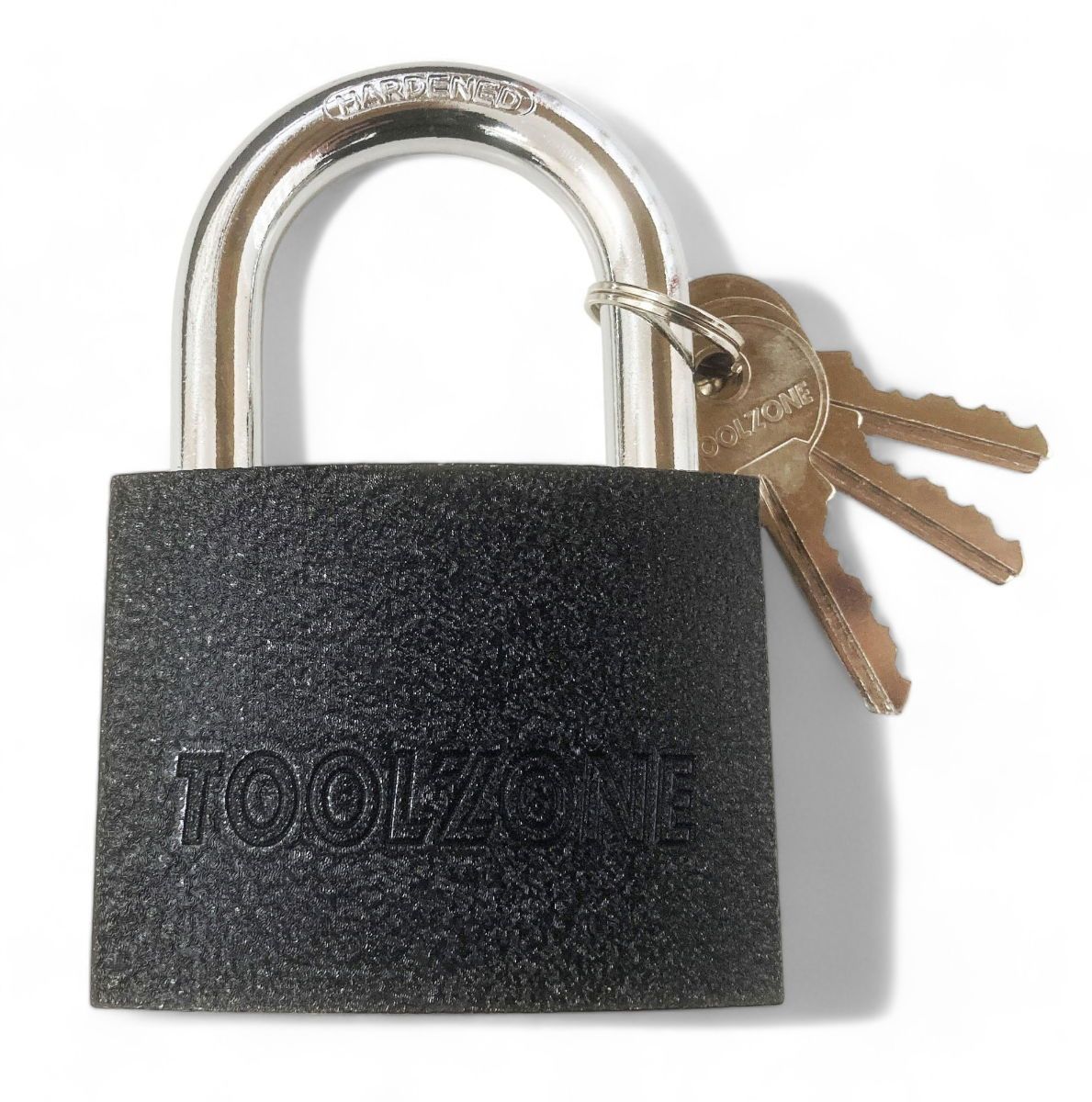 PADLOCK IRON 75mm HARDENED SHACKLE BRASS CORE WITH 3 KEYS - TOOLZONE KDPLK112 - Image 5