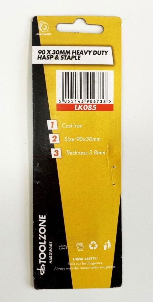 HASP AND STAPLE CAST IRON 90x30mm 3.8mm THICK – TOOLZONE KDPLK085