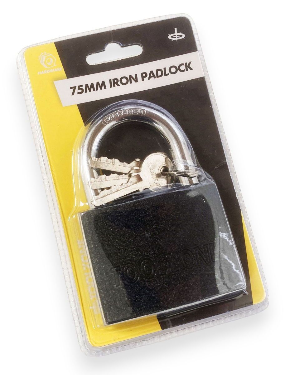 PADLOCK IRON 75mm HARDENED SHACKLE BRASS CORE WITH 3 KEYS - TOOLZONE KDPLK112 - Image 6