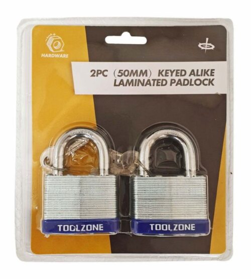 PADLOCK LAMINATED 50mm KEYED ALIKE PACK OF 2 – TOOLZONE KDPLK063